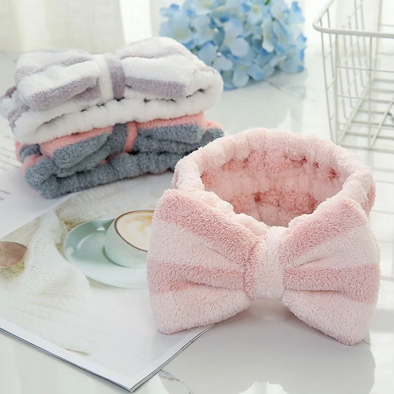 Hair Accessories Soft flannel Turban Bowknot Headband Custom Makeup Bow Bath Headband for Women Cosmetic & Facial Spa