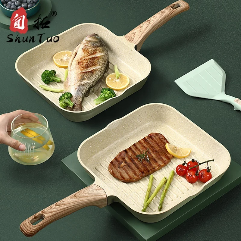 
die casting medical stone removable hold detachable handle quality aluminium fry non stick square frying pan 