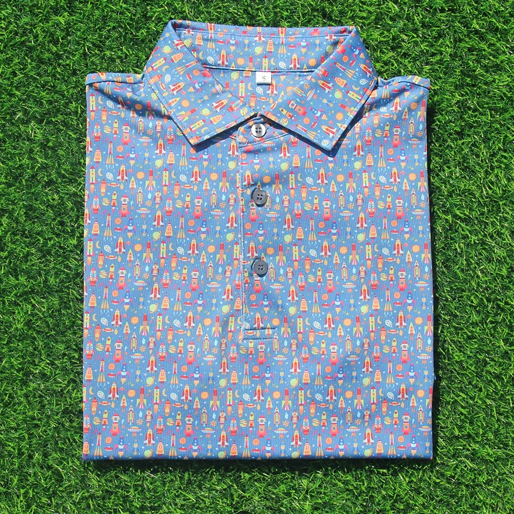 2024 Custom High Quality Stiff Collar Golf Tee Shirts Funny Pattern Polyester Spandex Quick Dry Man Golf Polo T-shirt Shirts