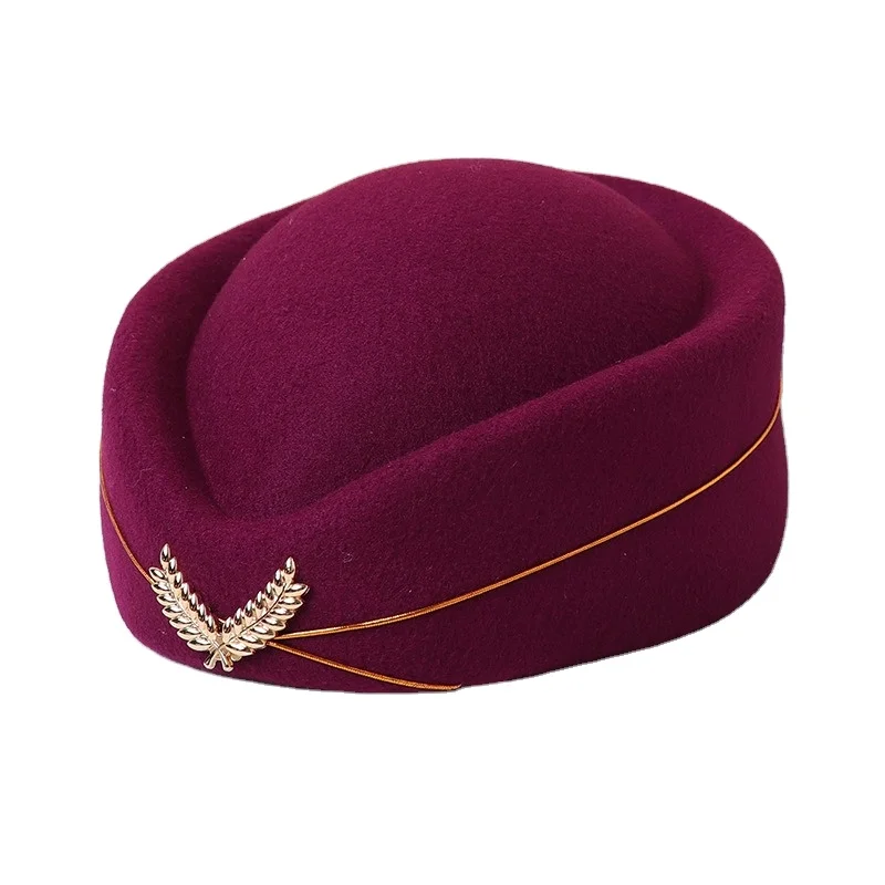 High quality custom uniform hats female Air Hostess Felt Beret Hats