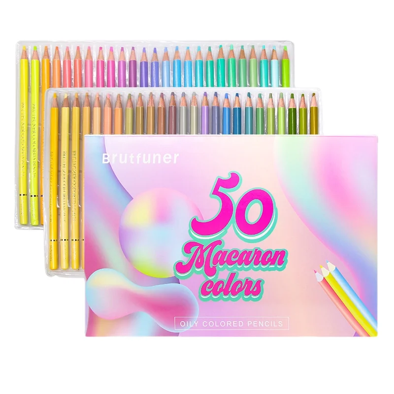 2023 Macaron Colored Pencils Brutfuner 50 Colors  Soften wood Pastel Coloring For Adult and Kids