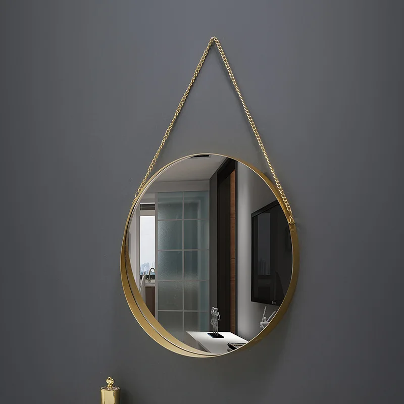 Nordic home decor bathroom dormitory makeup wrought iron hanging gold wall mirror decorative
