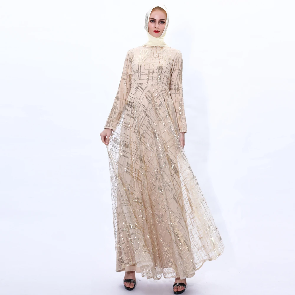  Высококачественная ткань с блестками abaya Дубай простой круглый воротник блестящая подкладкой мусульманские