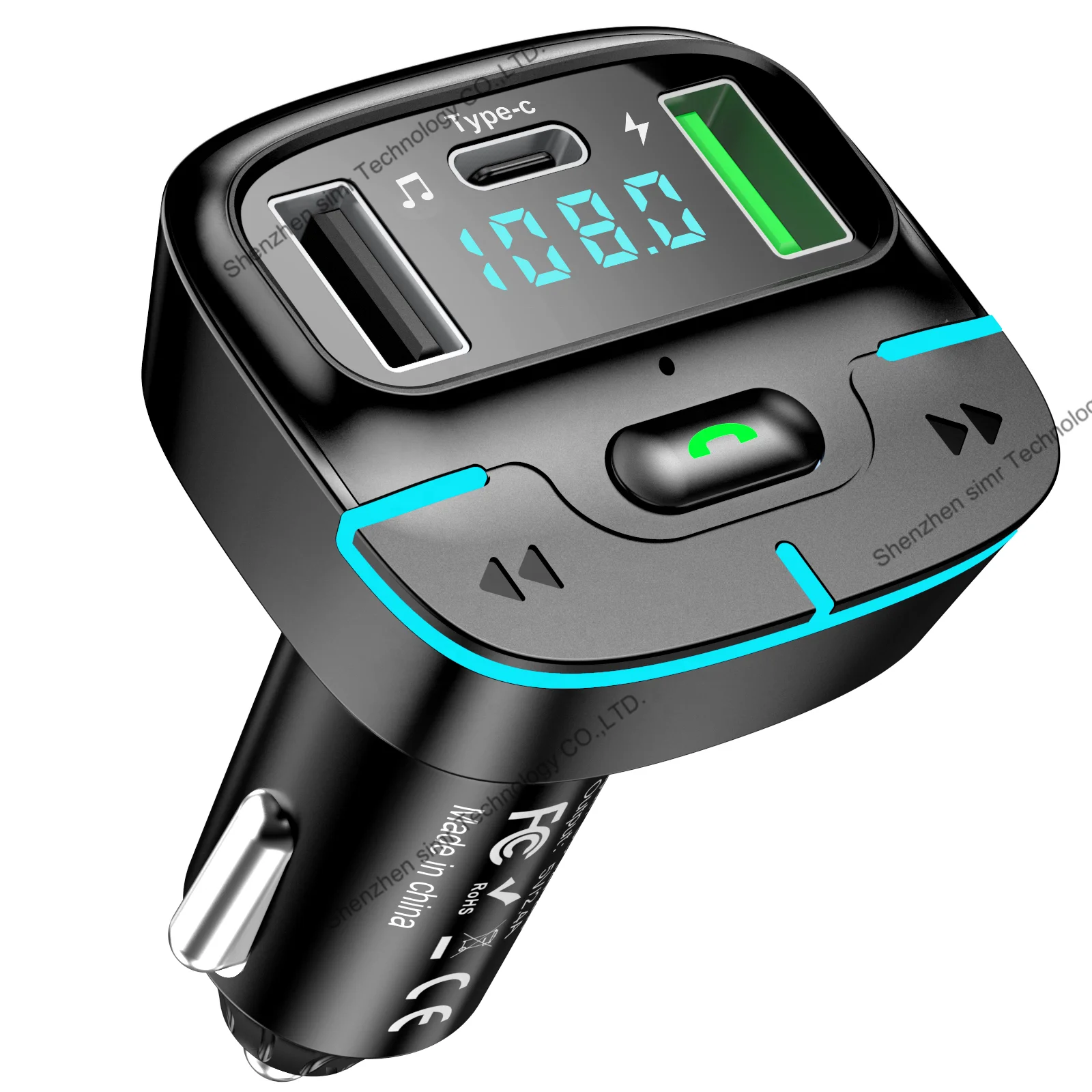 simr 20W Handsfree Bluetooth 5.3 Modulator Car Charger 2.4A Dual USB type C Adapter Car MP3 Player Wireless radio fm transmitter