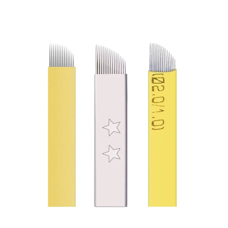 BerLin Cosmetic permanent makeup eyebrow mircroblading needle Flat Double Star Yellow float Stainless steel 14 Pins