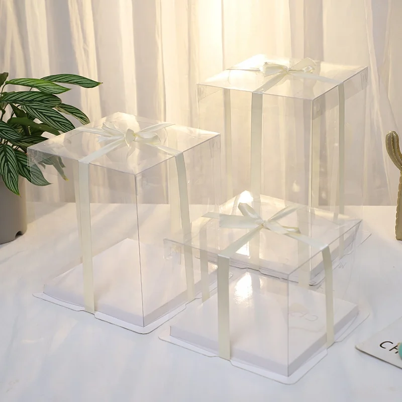 Wholesale Tall Transparent plastic clear cake packaging box square wedding pop bakery cake box