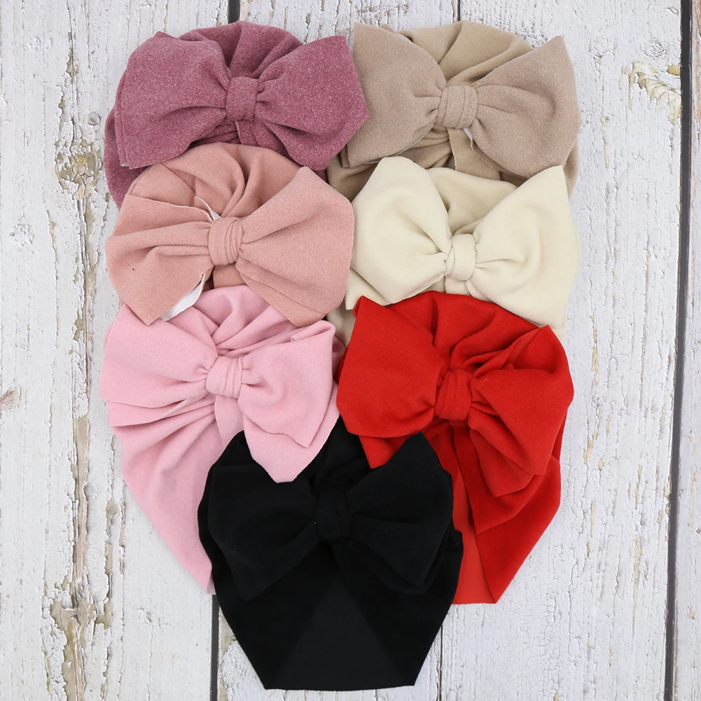 
15Colors NEW Baby Hat Girls Big Bow Autumn Turbans Baby Turban Photography Props Infant Beanie Baby Girl Hat Accessories 