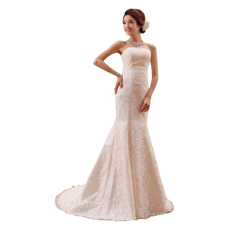 Plus Size Luxury Embroidery Fish Tail Wedding Dresses Bride Strapless Dresses Lace Up Bridal Gowns