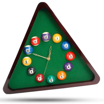 Home Decor  Sports Style Timing Ball Clock Snooker Billiards Triangle Clock Wooden Wall Clock