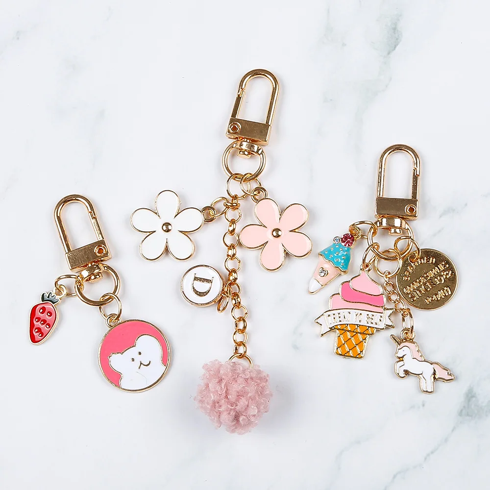 Promotional Keyring Custom Logo Key Holder Cute Flower Key Chain Rose Gold Hard Soft Enamel Metal Keychain