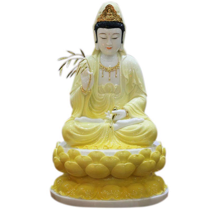 White marble  yellow glaze Avalokitesvara Bodhisattva  ornaments  Suwa  Three Saints  Guanyin Bodhisattva decoration crafts