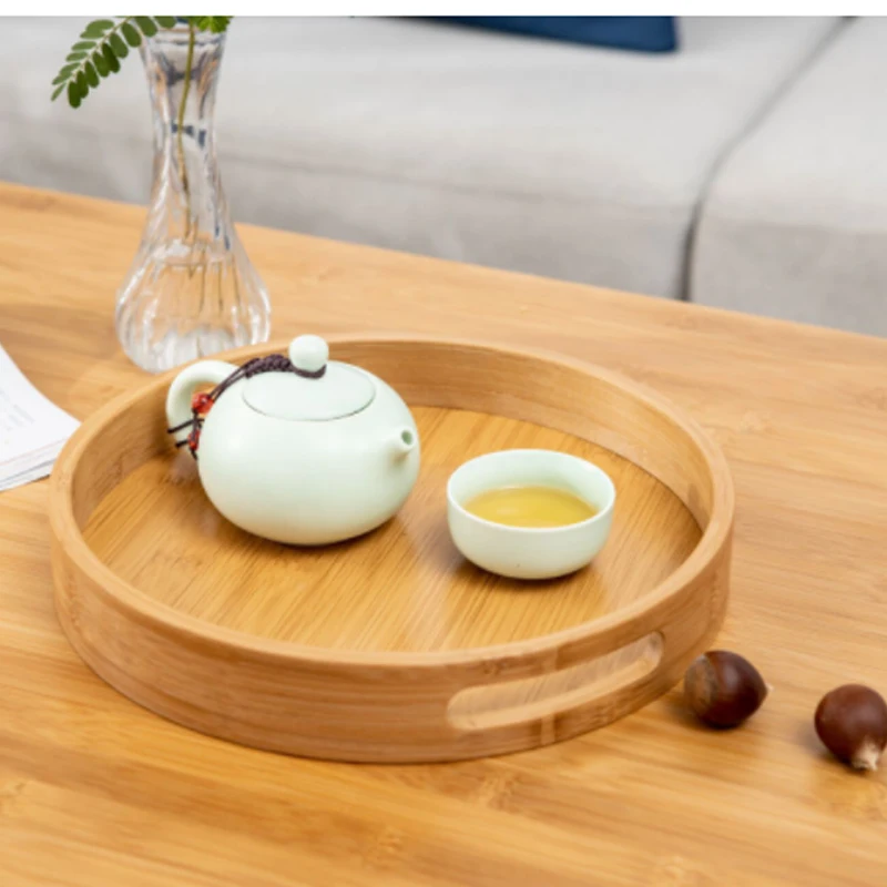 Amazon hot sales hotel restaurant dessert drinks serving tray, bamboo round tray