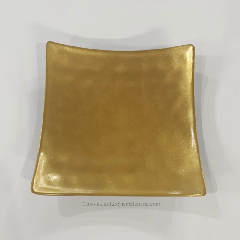 Unbreakable Reusable Dinnerware Gold and Black Frosted Restaurant Serving Melamine Square Plates Dishes for Wedding Hotel