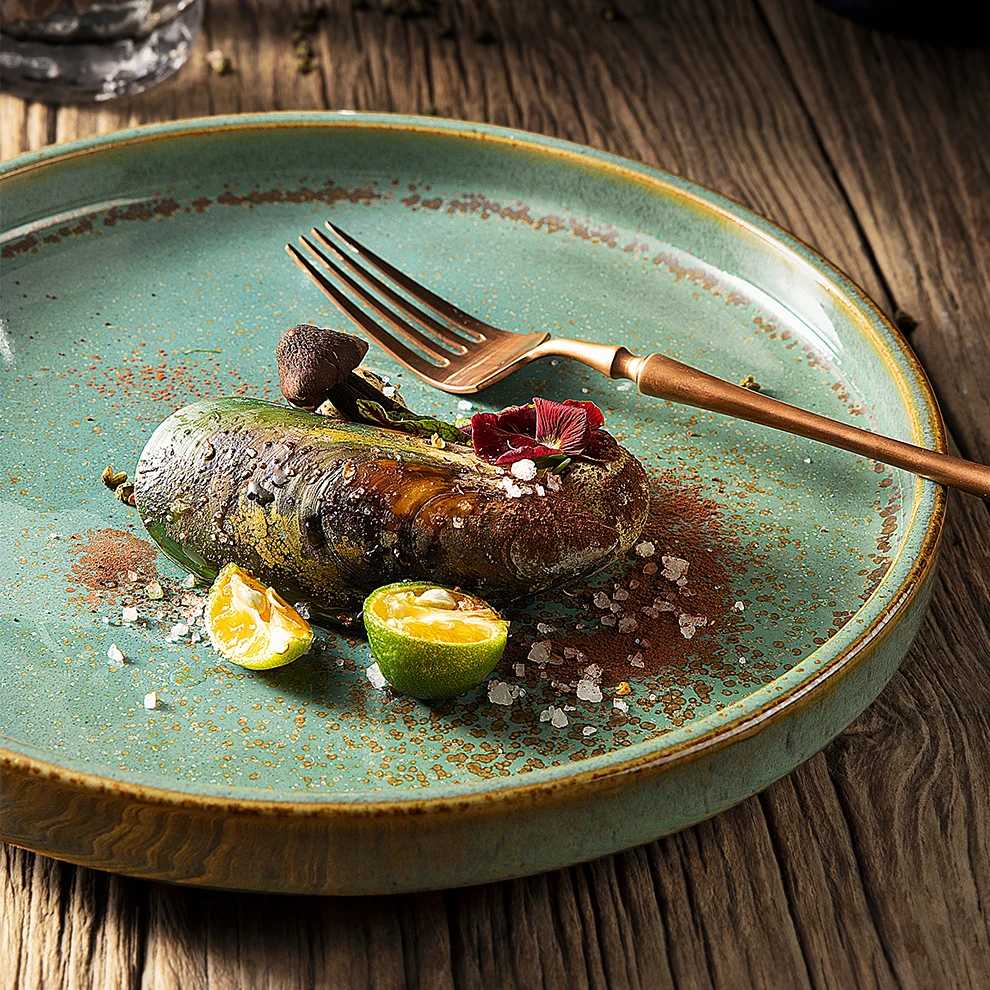 High Quality Speckle Ceramic Dinner Set Ideal For Use Restaurant Hotel Country Club Porcelain Cheap Bulk Dinner Rustic Plates