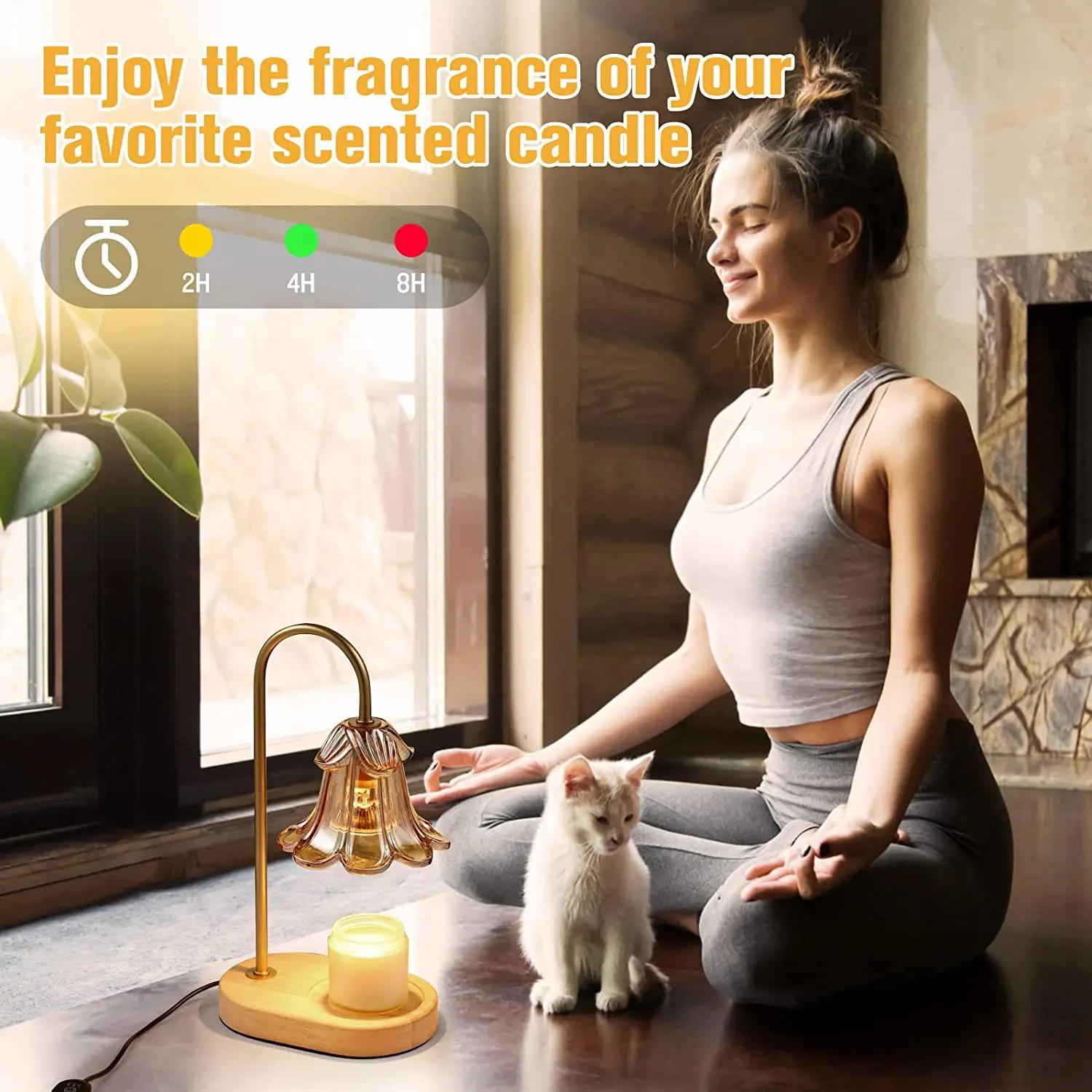 Solid Wood Base New Fire Free Glass Essential Oil Electric Candle Warm Lamp