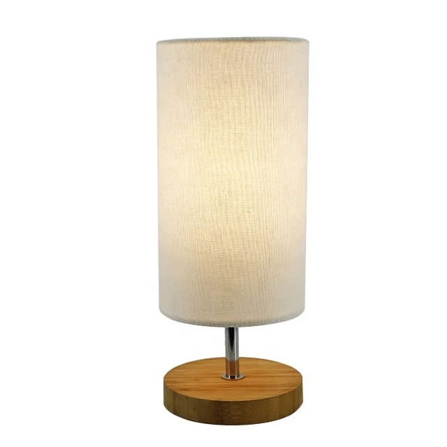 Nordic Modern Bedroom Decorations Convenient Switch Power Night Light Beige Fabric Shade LED Table Lamp with Wood Base
