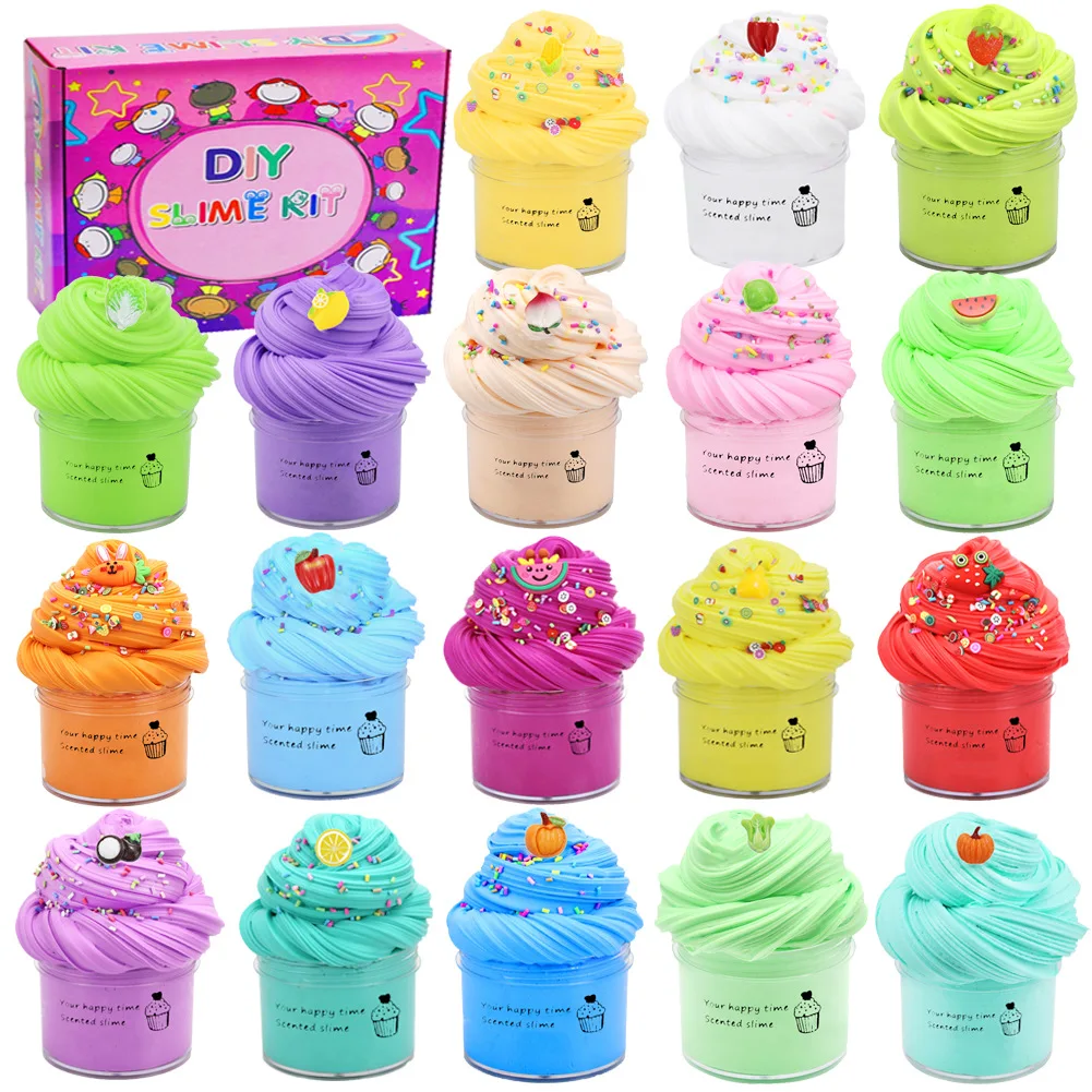 18pcs 50ml Fluffy Butter Slime Foam Ball Small Accessories Sugar Granules Candy Slime Kit Toy For Kids