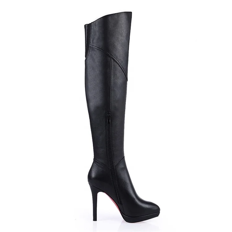 Hotsales fashion red genuine leather women thigh 12cm high heel boots