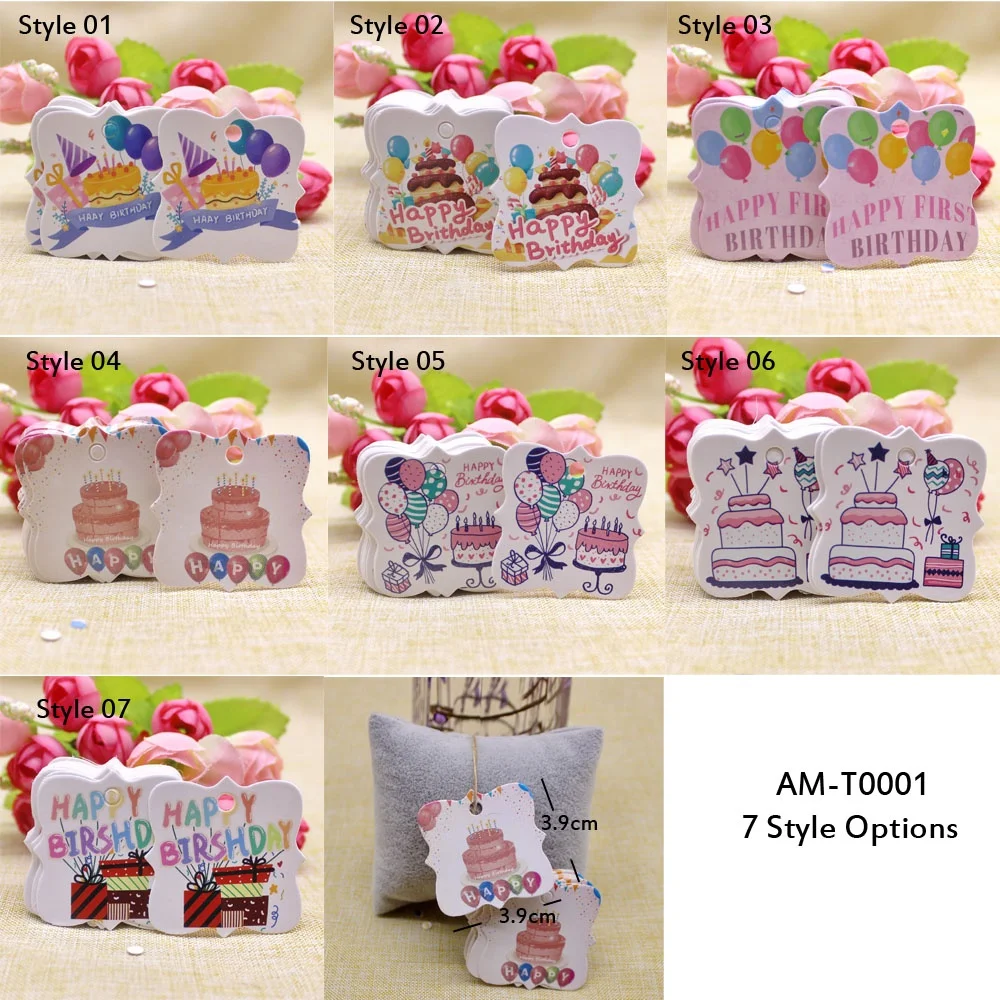 100 Pcs/Pack Happy Birthday Theme Unicorn Paper Gift Tag for Coming Gift Tags Baby Birthday Box Packaging Accessories