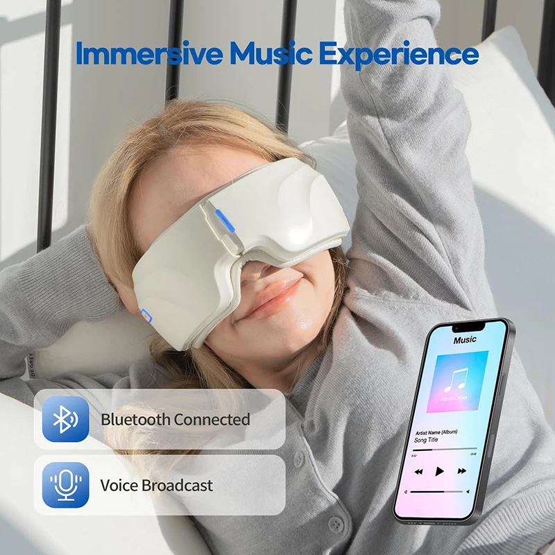 Портативная Подогреваемая маска для глаз с компрессией и Bluetooth-музыкой облегчения мигрени улучшения сна массажер