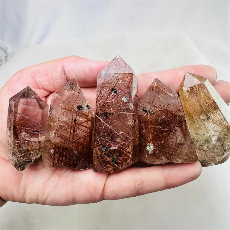 Wholesale High Quality Natural Polished Stone Copper Rutile Quartz Crystal Point Rutilated Rock Tower For Home Decoration