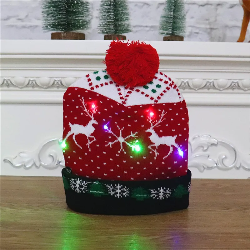 LED Christmas Hat Sweater Knitted Beanie Christmas Light Up Knitted Hat Christmas Gift for Kids Xmas New Year Decorations