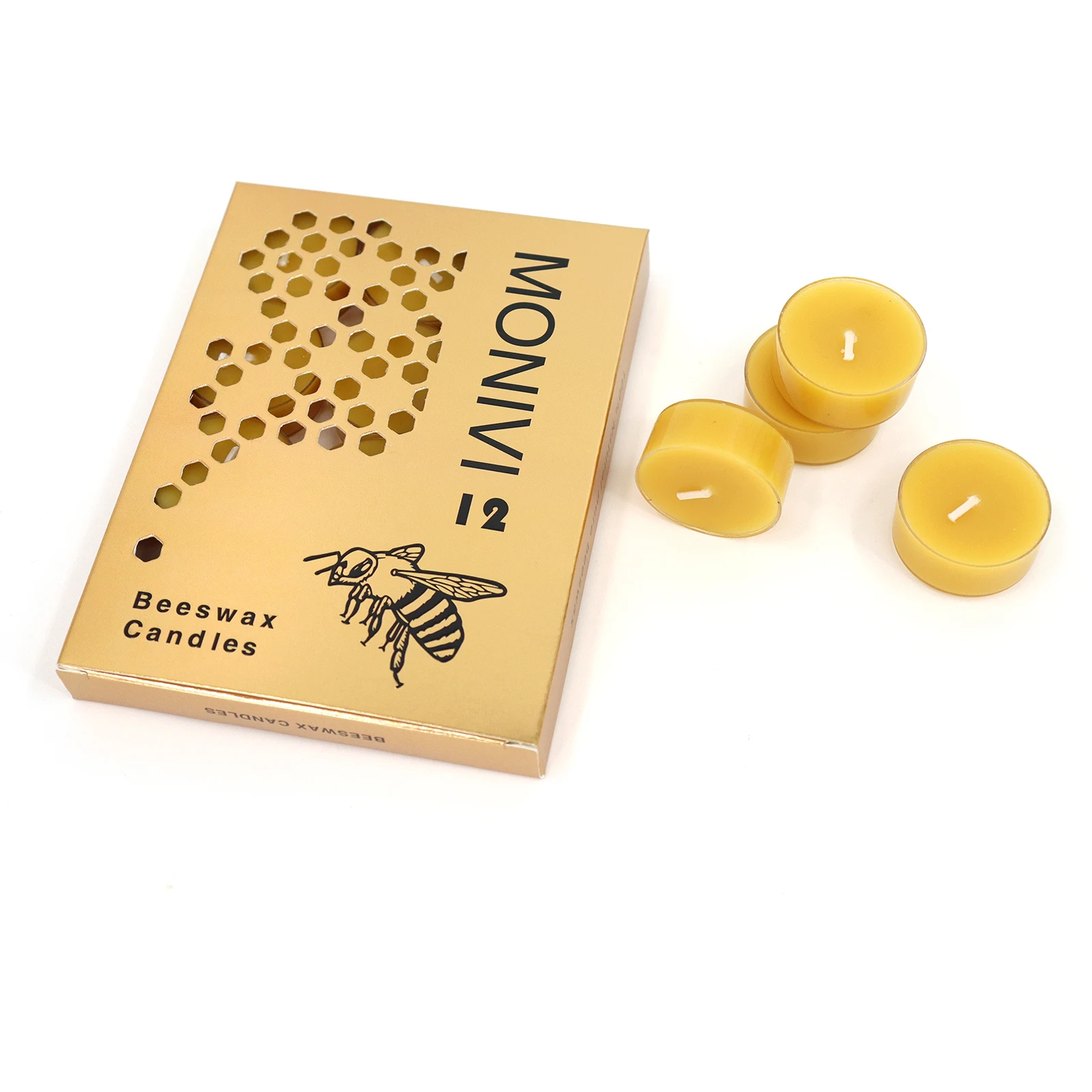 12pcs Pure Natural Beeswax Tealight Candles Organic Candle Natural Scent Smokeless Clean Burning Decor Beeswax Candle with Box