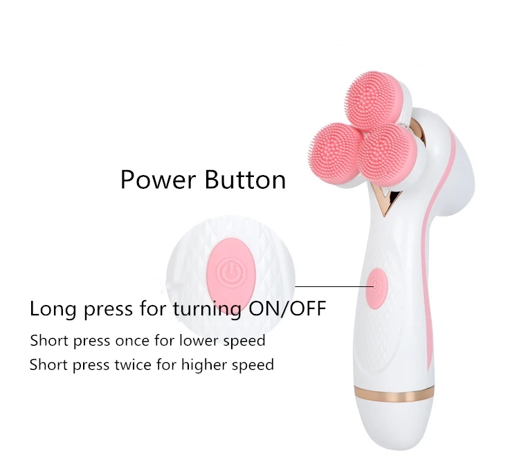 3 in1 Sonic facial Cleansing brush Battery Powered 3 Wheels Rotating head Waterproof pore cleaning Spa massager CNAIER AE-878