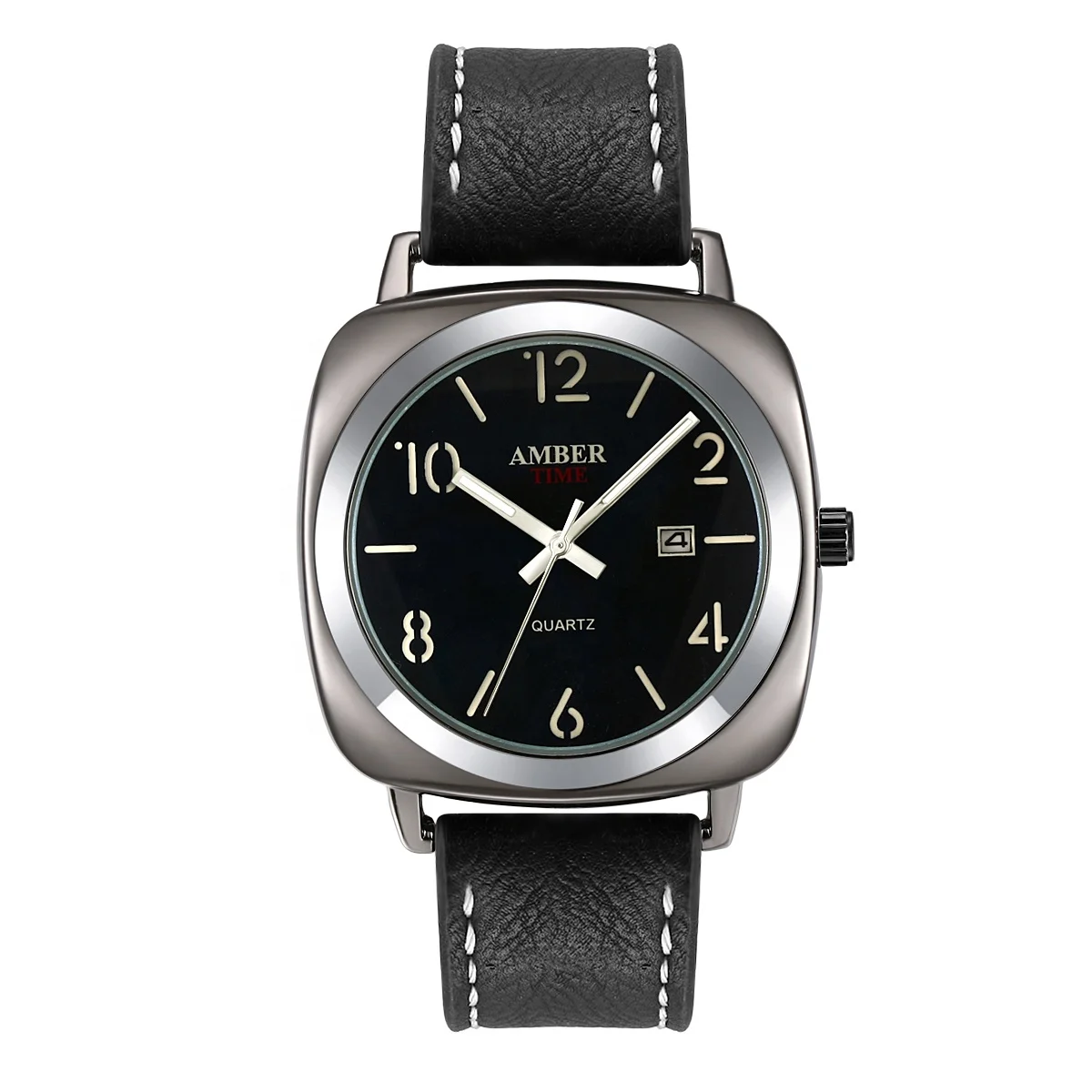 AMBER TIME Brand Luxury Mens Watches Male Clock Date Sport Leather Strap Quartz Business Watches Relogio Masculino