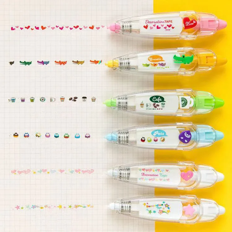 Cartoon Pattern Sticker Tape Pen Fun Stationery Notebook Diary Decorative Tape Label Sticker Cartoon Pattern Sticker Tape Pen