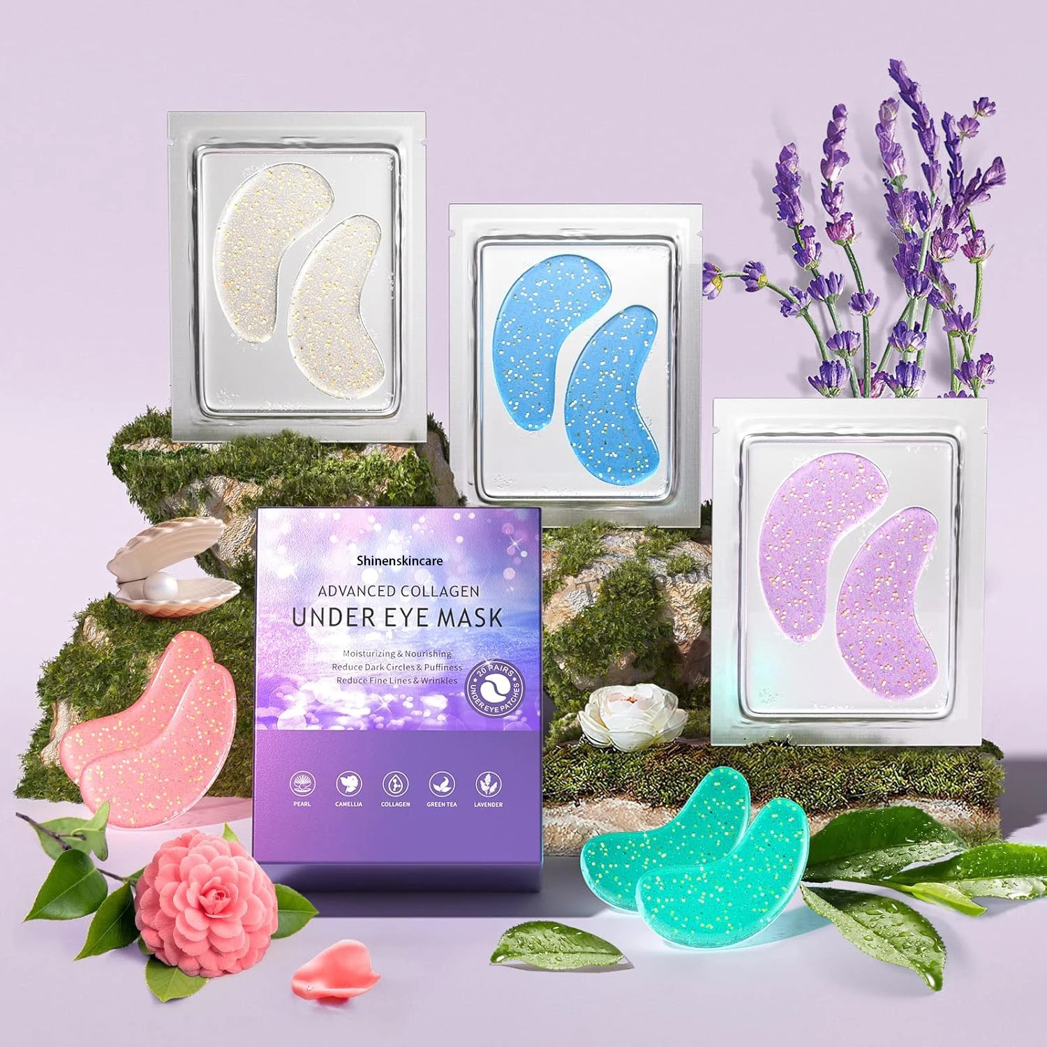 OEM ODM Korean Green Tea Anti Wrinkle Glitter Crystal Collagen Under eye Masks