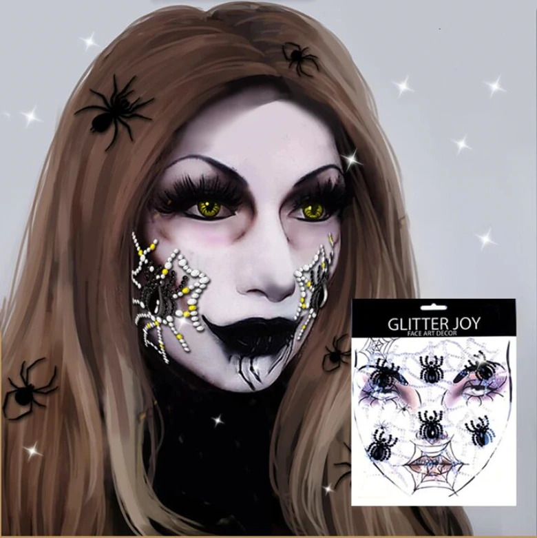 Custom Diamond Jewelry Rhinestone Crystal Halloween Face Temporary Tattoo Sticker