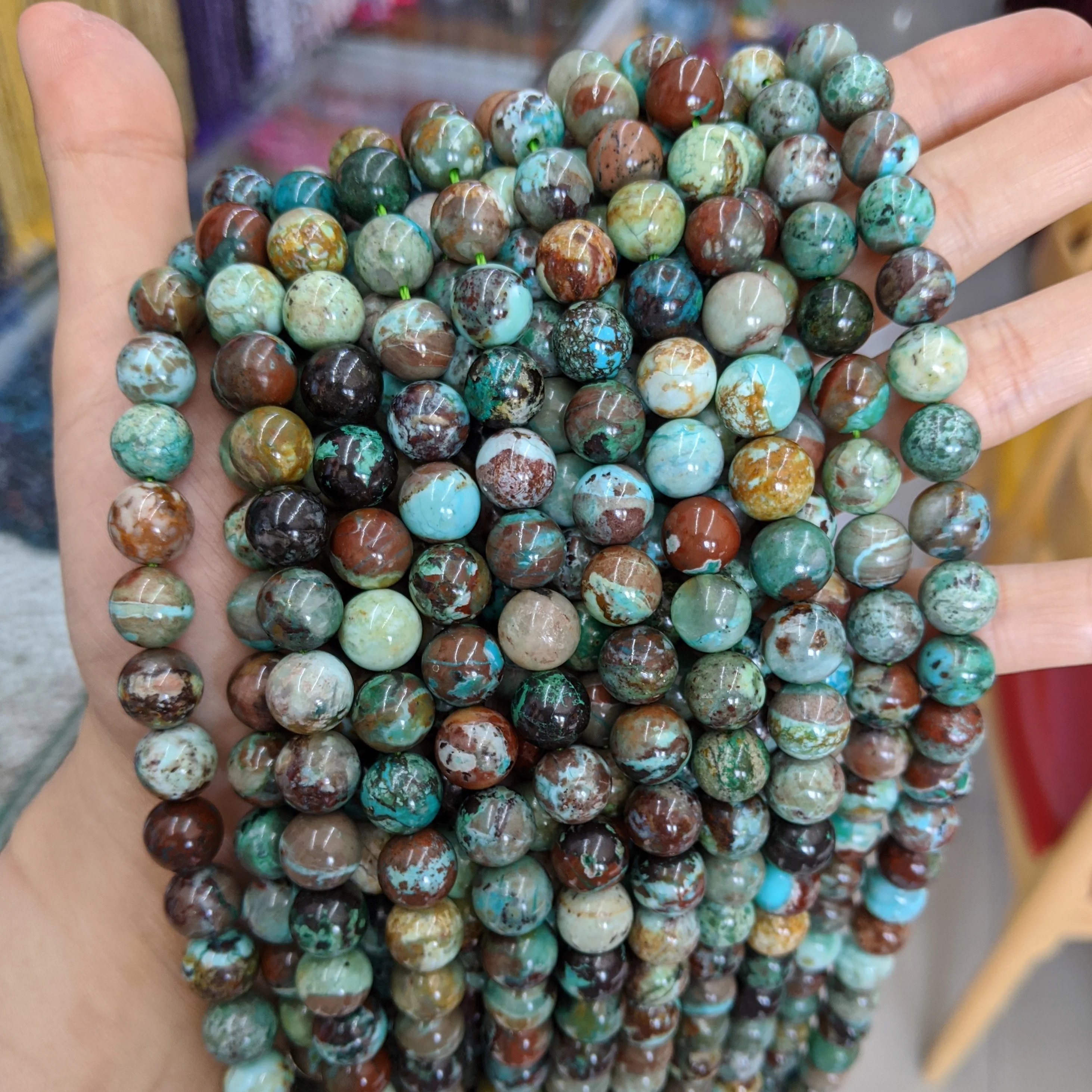 Natural Stone Gemstone Loose Round 6/8/10mm Beads Strand Green Turquoise Chrysocolla Azurite