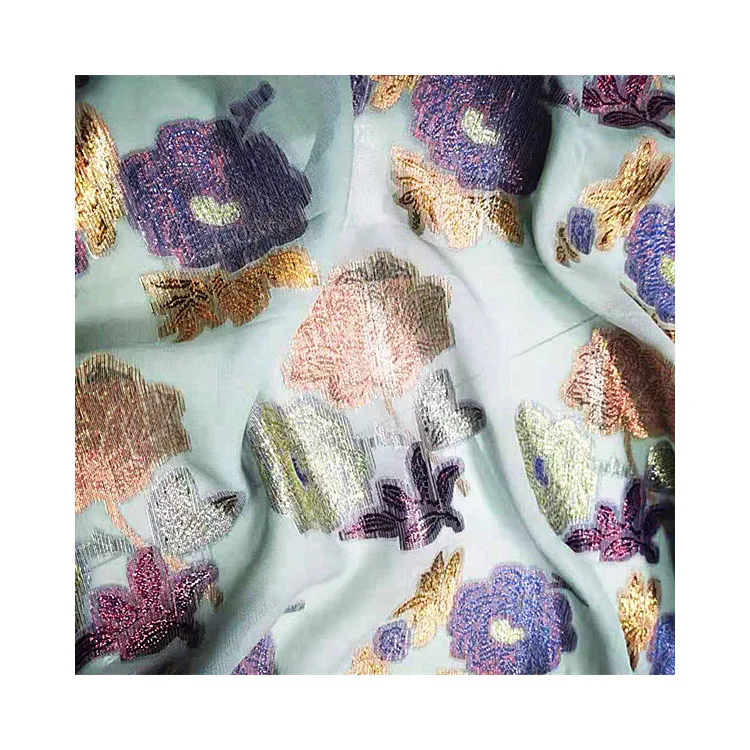 Высококачественная мягкая прозрачная уникальная ткань для шарфов, цветная шелковая шифоновая ткань с металлическим люрексом
