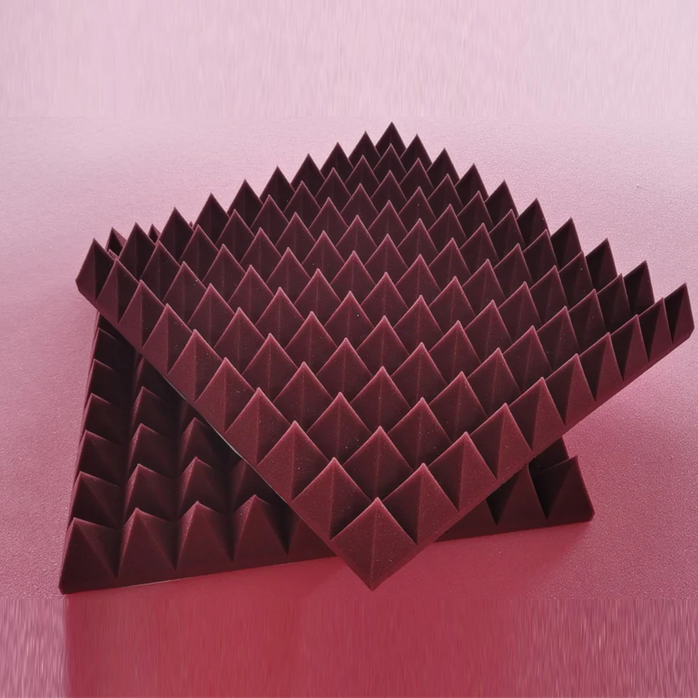60Cm X 60Cm Soundproofing Sound Absorbing Proof Wall KTY Studio Sound Pyramid Foam Acoustic Panels Burgundy color