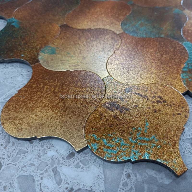 Lantern Shape Mixed Color Brushed Pattern Self Adhesive Mosaic For Bathroom Ceiling Wall Tile Aluminum Mosaic