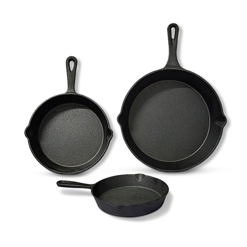 Pre Seasoned Cast Iron Non Stick Grill Pan wok fried Pan Kitchen Cooking Pizza Pan  For Home And Outdoor