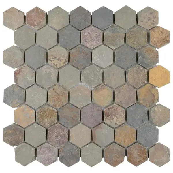 12x12 inch exterior wall covering black for hexagonal rock natural mosaic stone