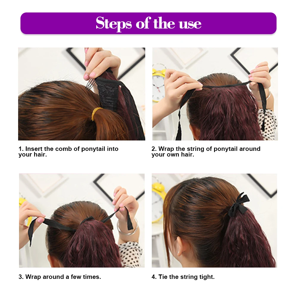 Wholesale 24 Inch Clip in Synthetic Pony Tail Hair Extensions Straps Tie up Corn Wave Curly Hair Ponytail Hairpiece