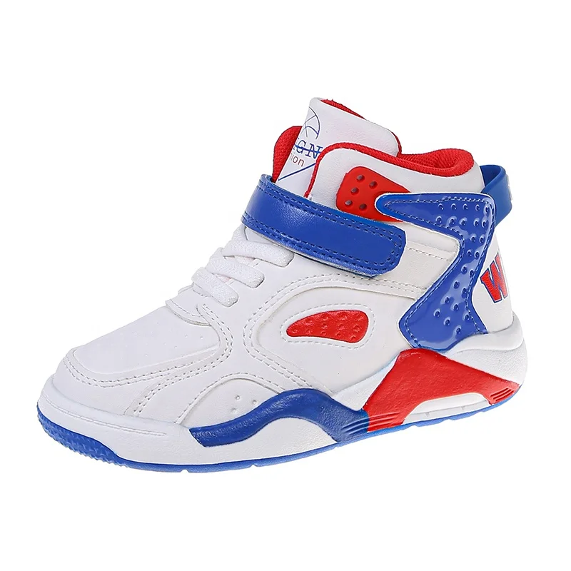 White Upper With Blue And Green Different Match Color Design Soft Lining For Kids Basketball Shoes