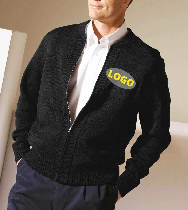 Мужской свитер на молнии, однотонный вязаный деловой кардиган с логотипом заказчика, большие размеры, 2022