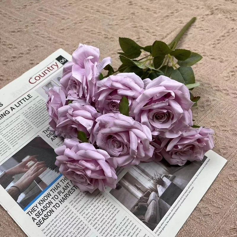 European Style 9 Heads Diamond Roses Wedding Hotel Decoration Leads Rose Flower Bouquet Artificial Flowers