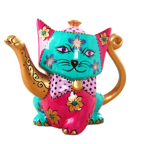 Hand Painted Ceramic Teapot with Lid Cute Cat Shape Coffee Kettle for Tea Time
