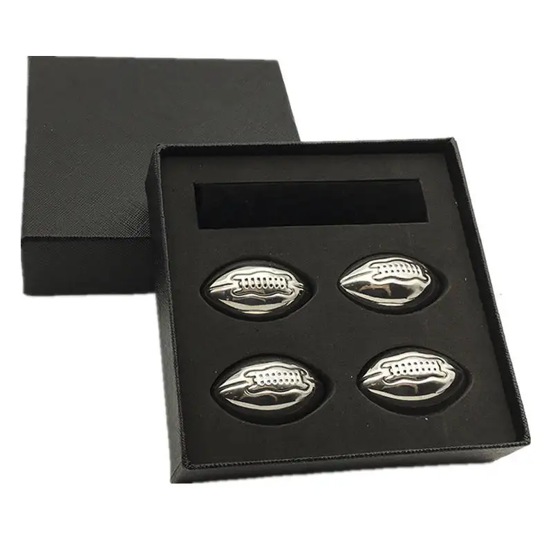 custom engraved stainless steel ice chilling stones gift box reusable football shape ice cube stainless steel