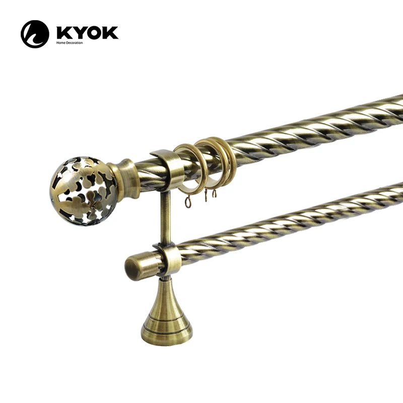 KYOK 3m Iron Round Pipe Twist Curtain Poles Metal Double Curtain Rod Set