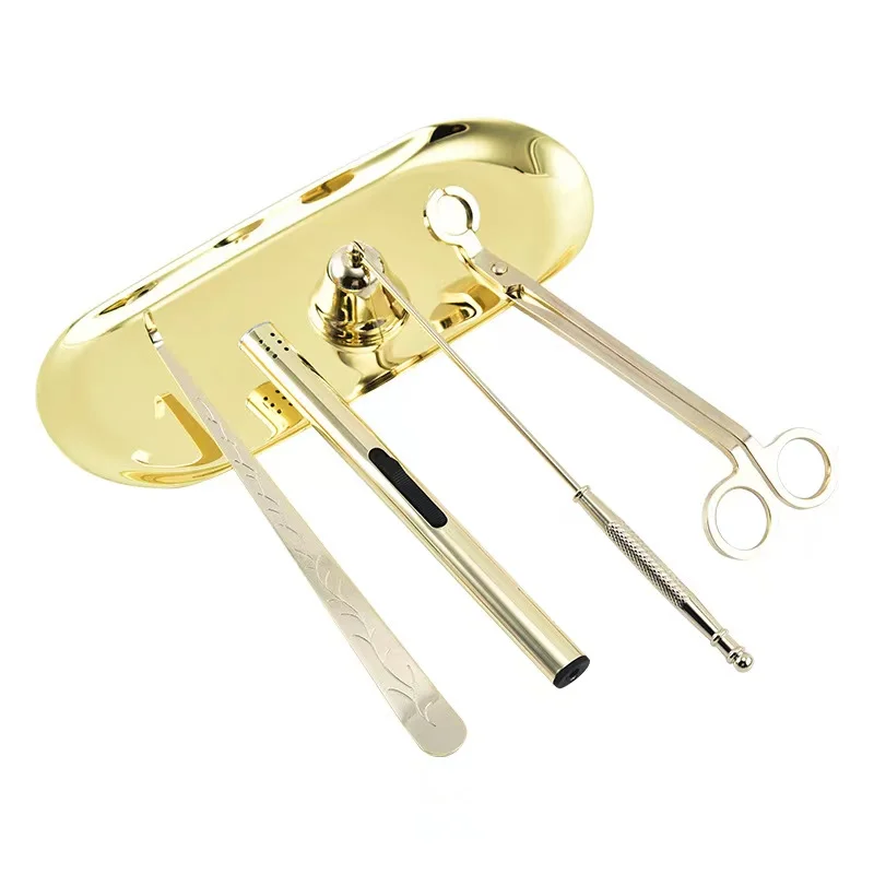 5 in 1 Candle Accessory Set Wick Trimmer Cutter Candle Snuffer Candle Wick Dipper USB Rechargeable Lighter Storage Tray Plate
