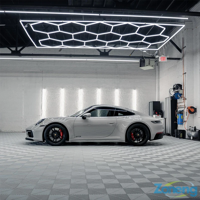 Hot Sale Car Workshop Ceiling LED Hexagon Lights High Quality Auto Repair Shop Garage Detailing Lighting