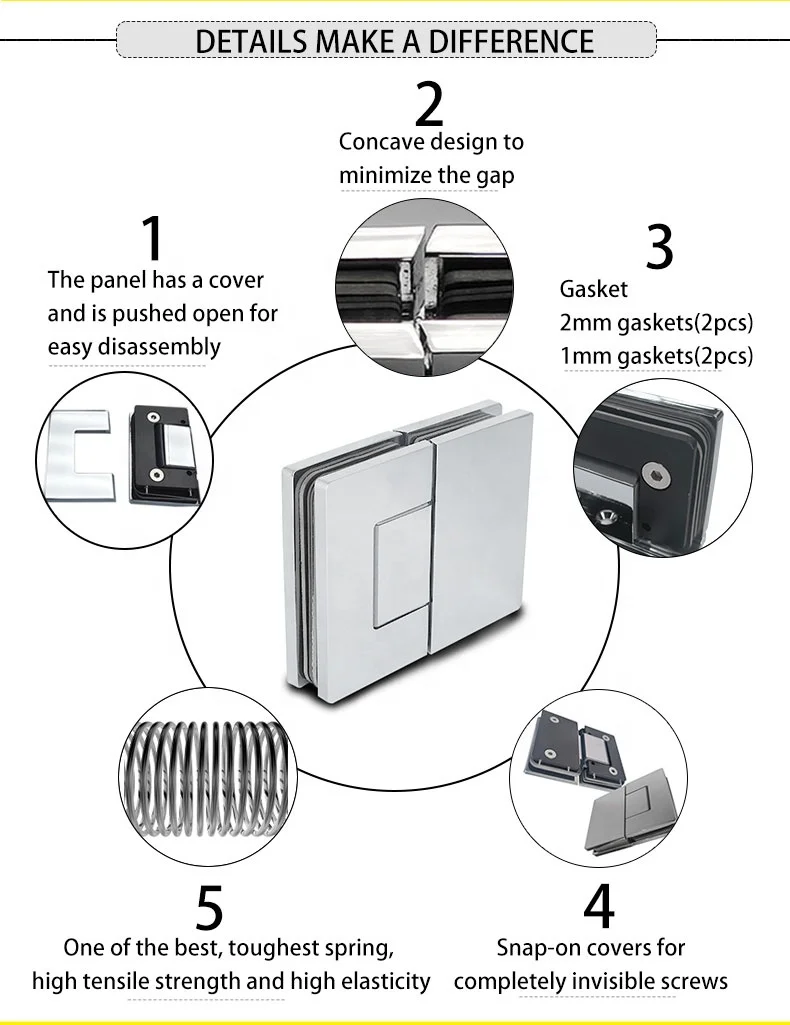 Adjustable Brushed Nickel Shower Hinge Wall Mount Offset Back Plate shower hinge Cover Plates Mirror glass door hinges