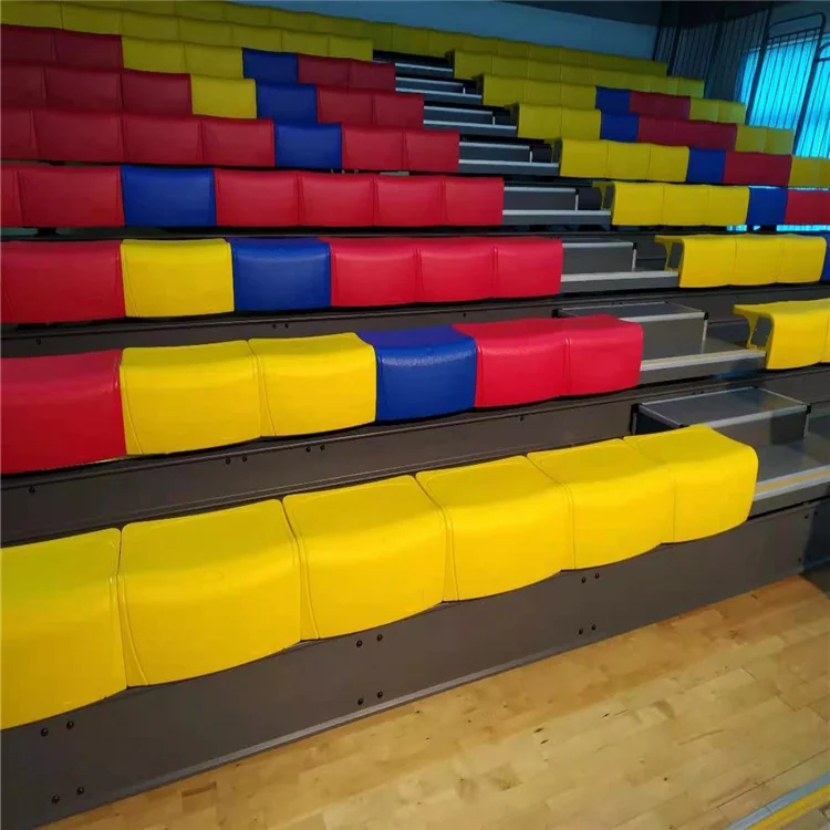 3-5 Rows Used Indoor Stadium Retractable Bleachers Seats Telescopic Seating System with Backrest