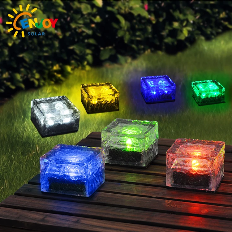 ENJOYSOLAR Outdoor Square Crystal Ice Flower Glass Solar Light Waterproof Garden Lights